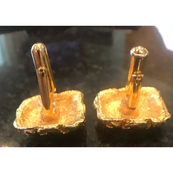 Vtg 1970's Robert Larin Gold Plated Geometric Abstract Cufflinks Brutalist - Picture 4 of 4